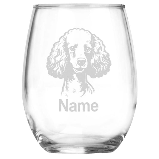 Personalized Poodle Breed Themed Stemless Wine Glass with Custom Name, Engraved Dog Lovers Gift, Unique Pet Owner Keepsake for Dog Mom or Dad