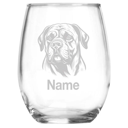 Personalized Cane Corso Breed Themed Stemless Wine Glass with Custom Name, Engraved Dog Lovers Gift, Unique Pet Owner Keepsake for Dog Mom or Dad