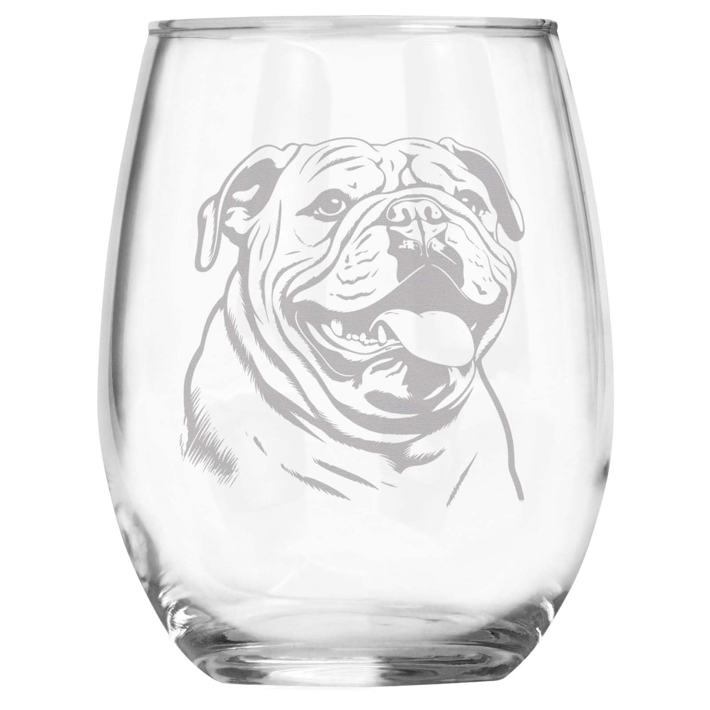 Bulldog Breed Themed Engraved Stemless Wine Glass, Unique Pet Gift for Bulldog Mom/Dad, Dog Lover Gifts for Her/Him