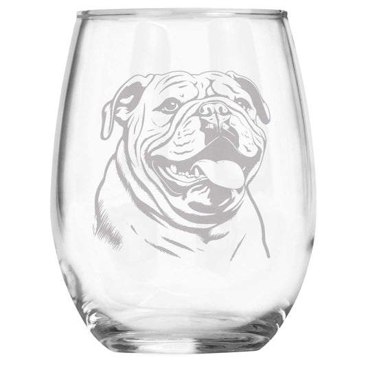 Bulldog Breed Themed Engraved Stemless Wine Glass, Unique Pet Gift for Bulldog Mom/Dad, Dog Lover Gifts for Her/Him