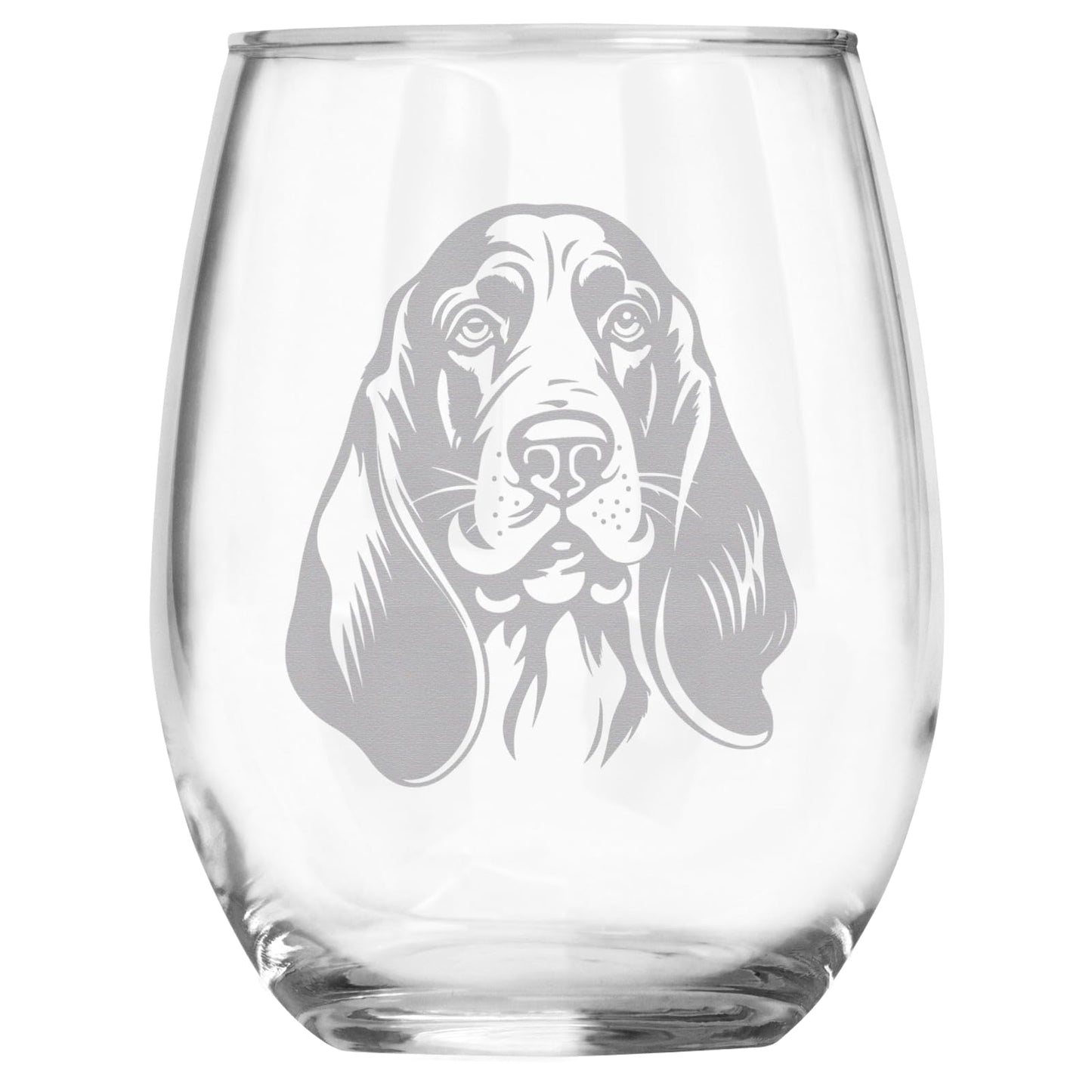 Basset Hound Breed Themed Engraved Stemless Wine Glass, Unique Pet Gift for Basset Hound Mom/Dad, Dog Lover Gifts for Her/Him
