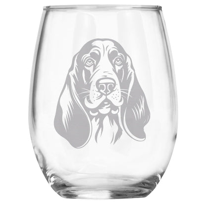Basset Hound Breed Themed Engraved Stemless Wine Glass, Unique Pet Gift for Basset Hound Mom/Dad, Dog Lover Gifts for Her/Him