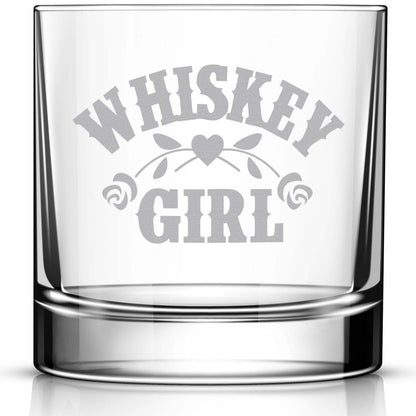 Engraved Whiskey Glass for Women • Rocks Glass for Wife • 11oz Old Fashioned Cocktail Whiskey Girl Rose/Heart Glass • Great Gift for Her