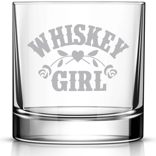 Engraved Whiskey Glass for Women • Rocks Glass for Wife • 11oz Old Fashioned Cocktail Whiskey Girl Rose/Heart Glass • Great Gift for Her