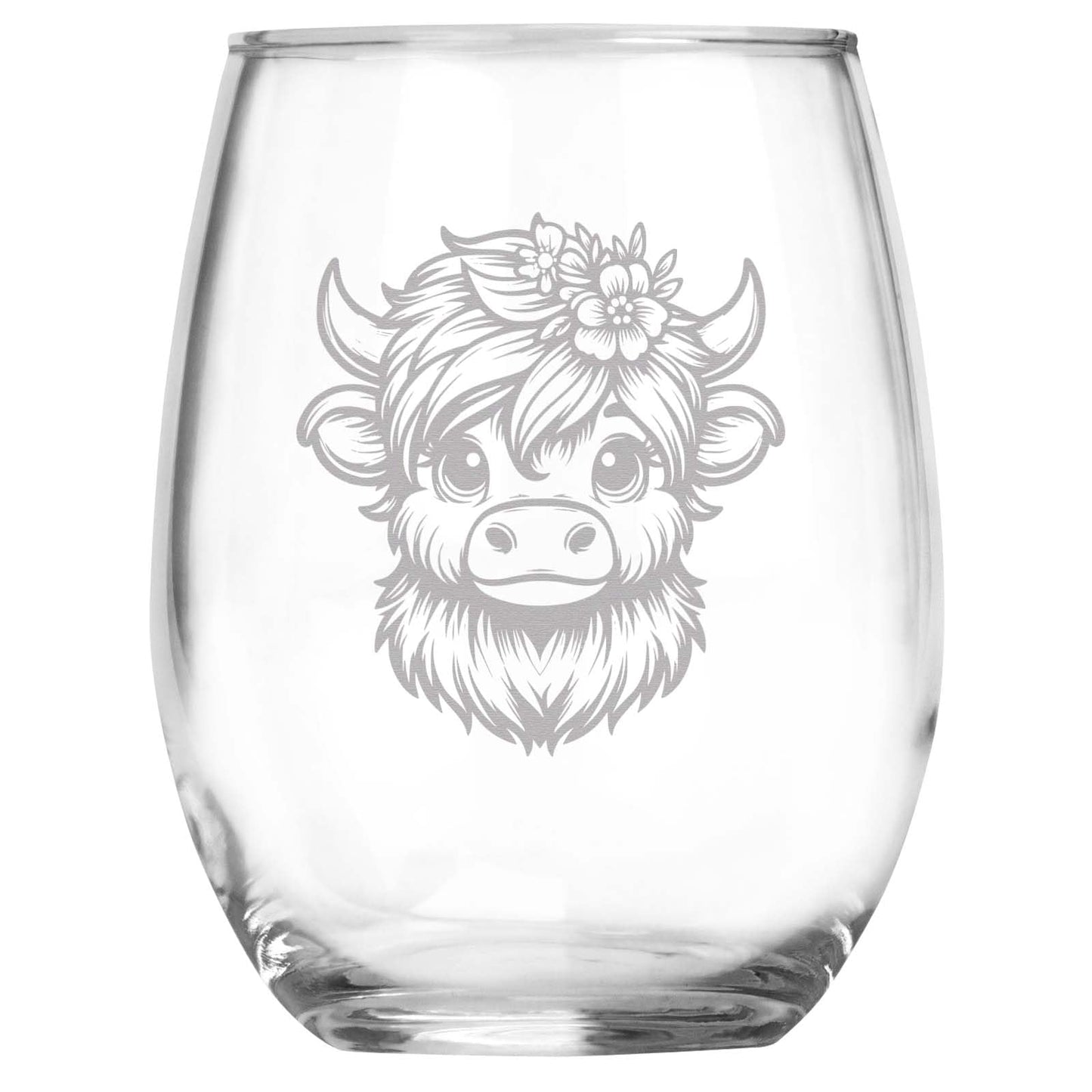 Highland Cow Floral Engraved Wine Glass, Unique Highland Cow Lover Gift, Rustic Farmhouse Decor