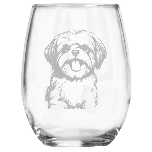 Shih Tzu Breed Themed Engraved Stemless Wine Glass, Unique Pet Gift for Shih Tzu Mom/Dad, Dog Lover Gifts for Her/Him
