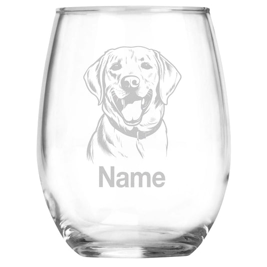 Personalized Labrador Retriever Breed Themed Stemless Wine Glass with Custom Name, Engraved Dog Lovers Gift, Unique Pet Owner Keepsake for Dog Mom or Dad