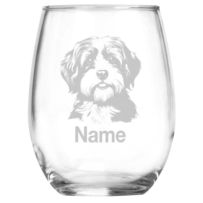 Personalized Havanese Breed Themed Stemless Wine Glass with Custom Name, Engraved Dog Lovers Gift, Unique Pet Owner Keepsake for Dog Mom or Dad