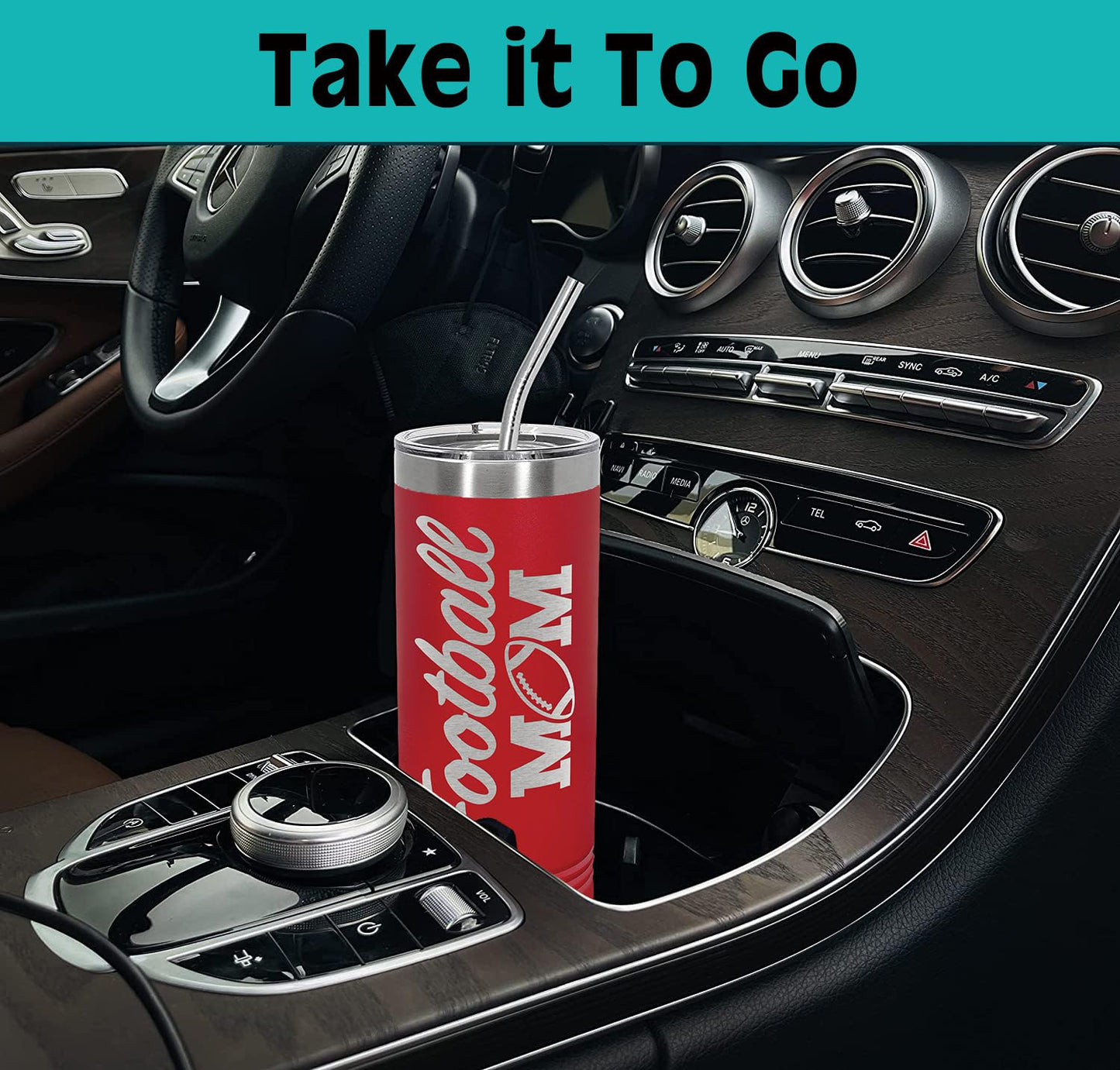 Personalized Sports Mom Tumbler Cup • Customized Cups for Mom • 22oz Insulated Stainless Steel • Custom Engraved Tumbler with Slider Lid and Straw • Choice of 17 Colors
