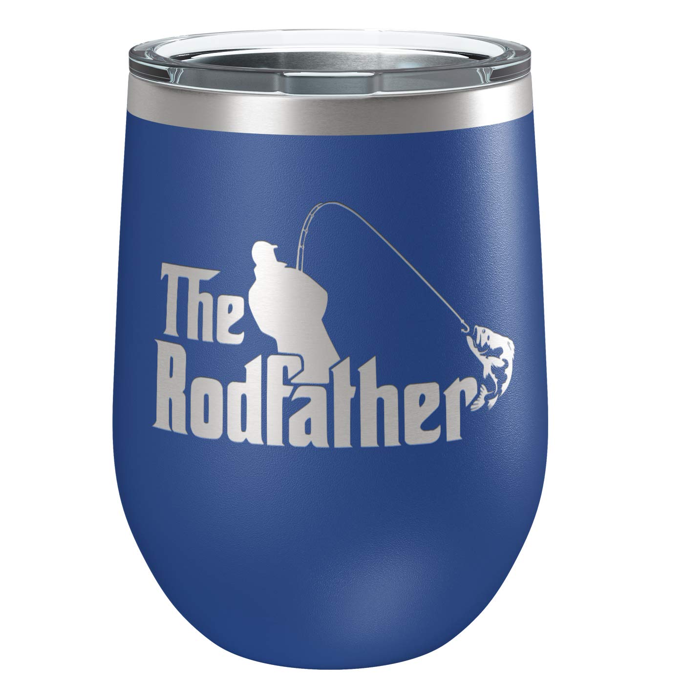 Insulated Stainless Steel Funny Engraved Wine Tumbler with Lid | Cup for Hot and Cold Drinks with Graphics | Great Gift for Dad | Fisherman | Birthday | By Laser Etchpressions | The RodFather Blue