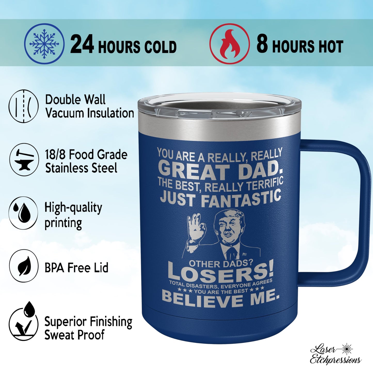 Personalized Trump 15oz Insulated Coffee Tumbler with Lid – You Are a Really, Really Great (Custom Name) Engraved Gift, Funny Conservative Mug, GOP Patriotic Travel Cup for Trump Supporters