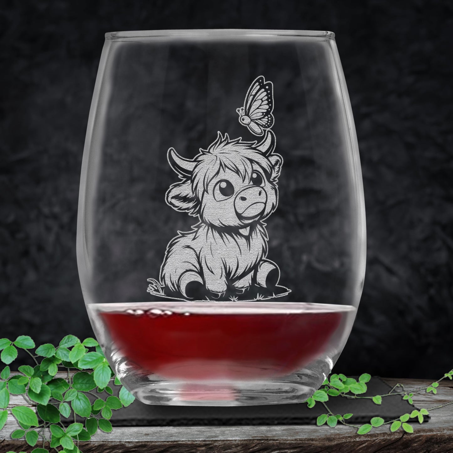 Highland Cow Collection, Set of 4 Engraved Wine Glass, Unique Highland Cow Lover Gift, Rustic Farmhouse Decor