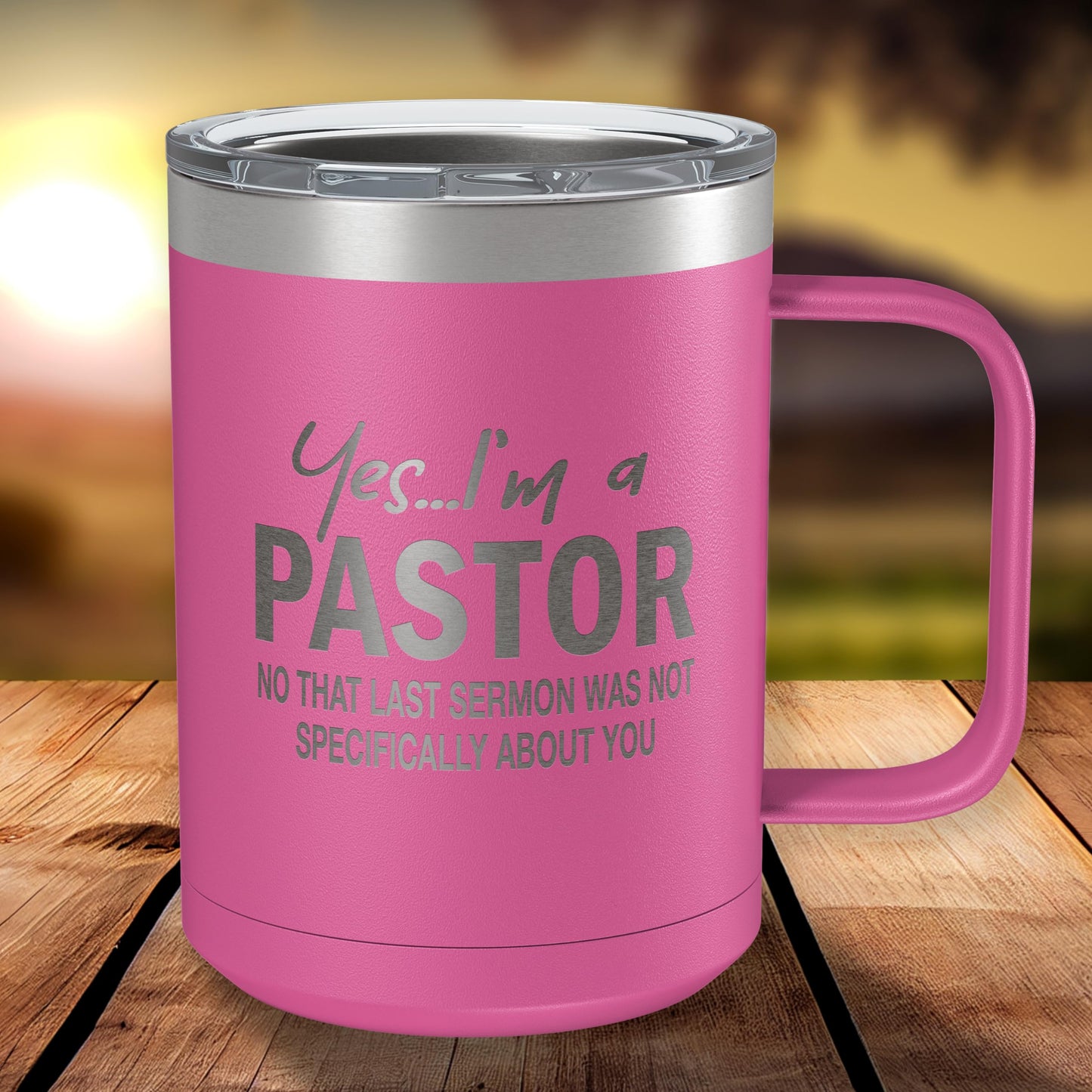 Funny Coffee Mug For Pastor • Funny Pastor Mug • Gift for Pastor • Engraved 15oz Coffee Tumbler w-Slider Lid • Yes I'm a Pastor