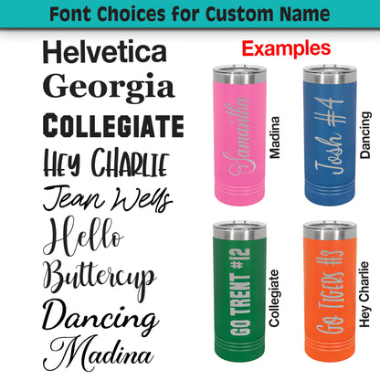 Personalized Sports Mom Tumbler Cup • Customized Cups for Mom • 22oz Insulated Stainless Steel • Custom Engraved Tumbler with Slider Lid and Straw • Choice of 17 Colors