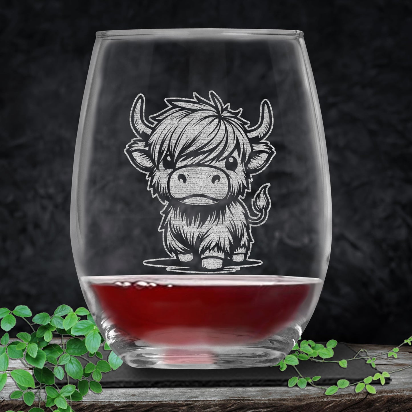 Highland Cow Collection, Set of 4 Engraved Wine Glass, Unique Highland Cow Lover Gift, Rustic Farmhouse Decor