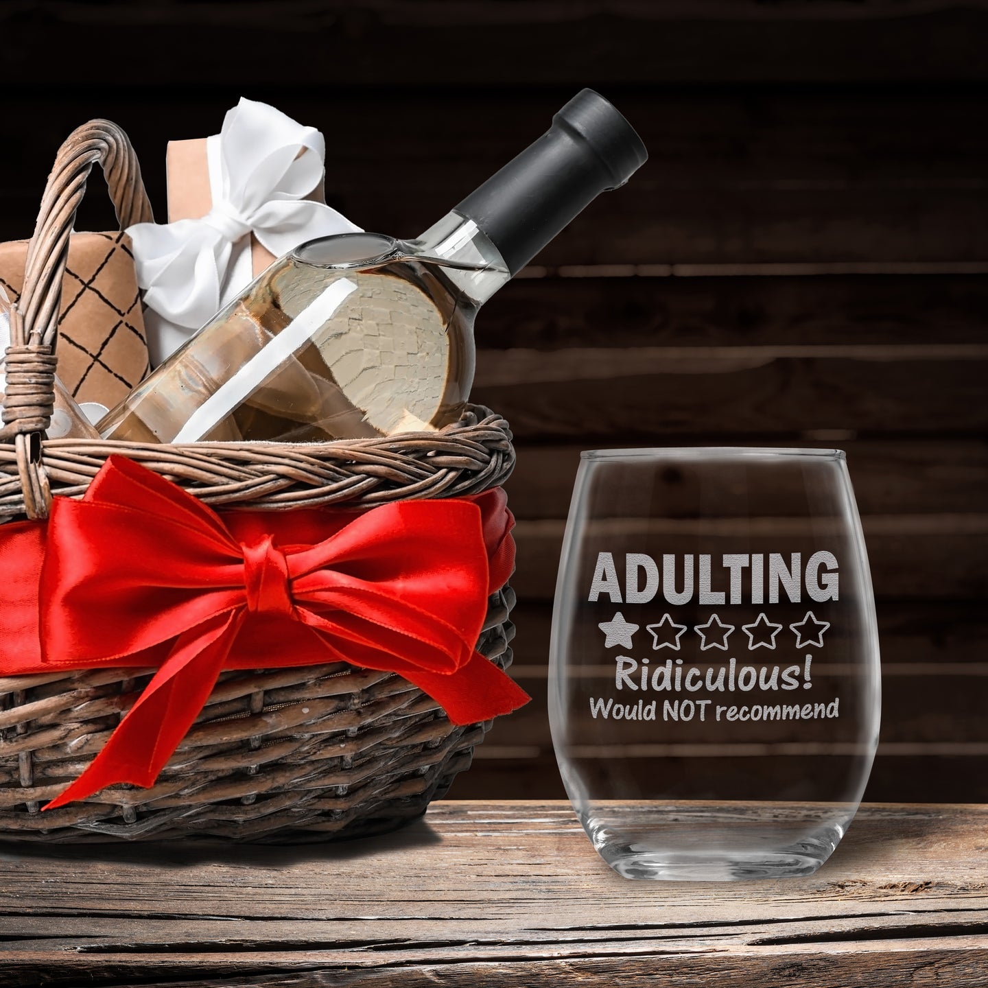 Adulting...Ridiculous! Would NOT Recommend • Funny Engraved 15oz Stemless Wine Glass