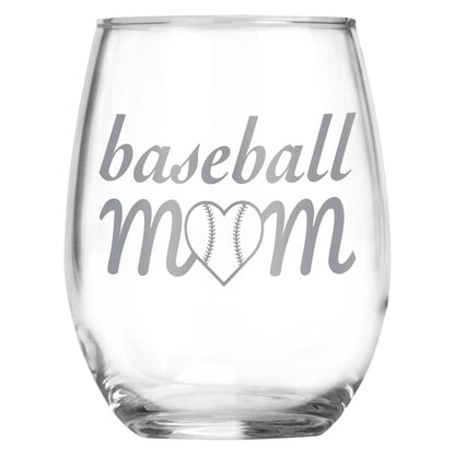 Baseball Mom Stemless Engraved Wine Glass • Present for Mom • Birthday • Mother's Day • Sister • Aunt