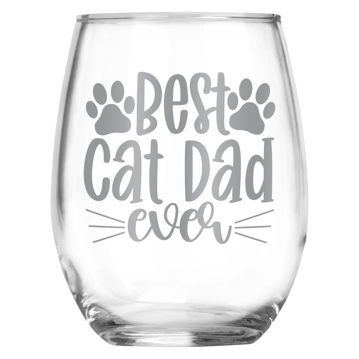 Best Cat Dad Ever Engraved 15oz Stemless Wine Glass for Cat Owner