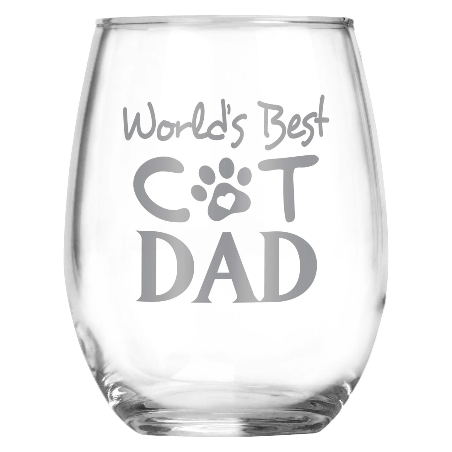 World's Best Cat Dad Stemless Wine Glass | Present for Grandpa, Father, Son, Brother, Uncle | Birthday | Christmas