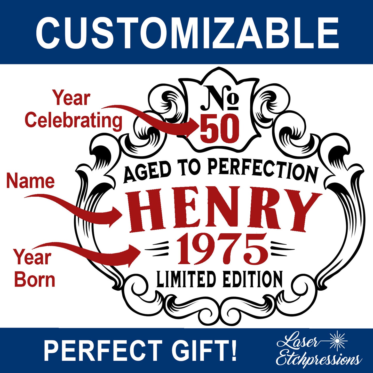 Birthday Personalized Whiskey Glass for Men and Women, Customized Engraved Rocks Glass, Aged to Perfection, Birthday Gift for Him and Her
