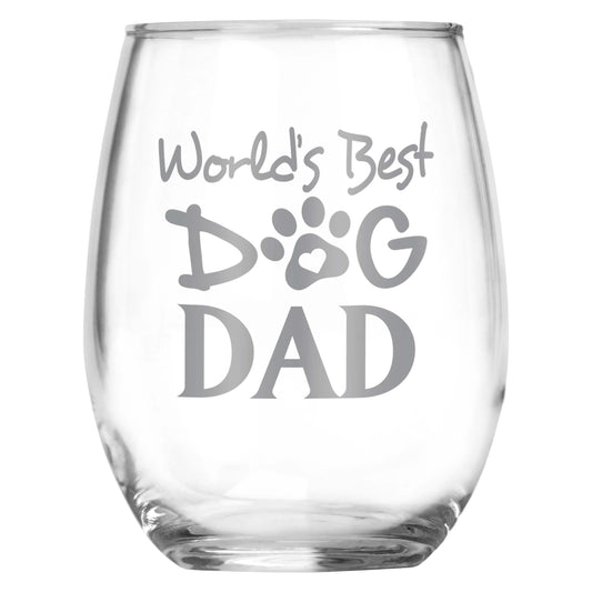 World's Best Dog Dad Stemless Wine Glass | Present for Grandpa, Father, Son, Brother, Uncle | Birthday | Christmas