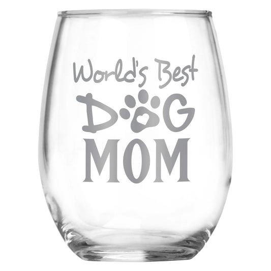 World's Best Dog Mom Stemless Wine Glass | Present for Grandma, Mother, Daughter, Sister, Aunt | Birthday | Christmas