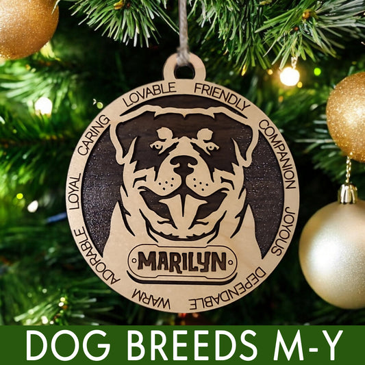 Personalized Dog Christmas Ornament – Custom Breed Keepsake Gift - Dog Breeds M-Y