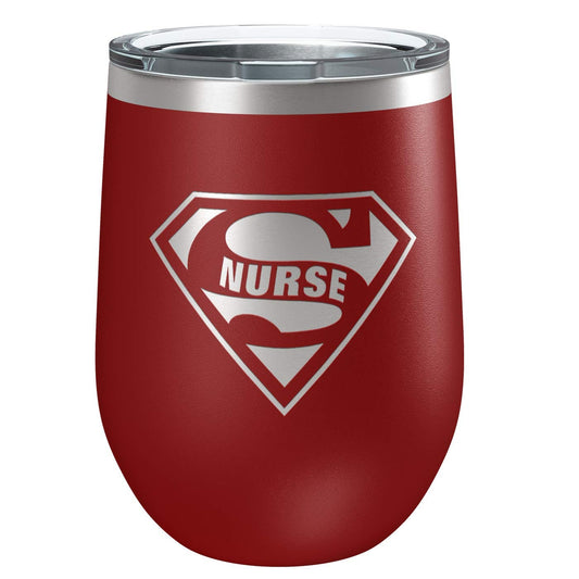 Super Nurse | Insulated Stainless Steel Wine Tumbler with Lid | Cup for Hot and Cold Drinks with Graphics | Nurse RN LVN Gift | Maroon