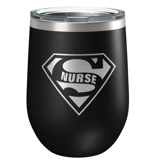 Super Nurse | Insulated Stainless Steel Wine Tumbler with Lid | Cup for Hot and Cold Drinks with Graphics | Nurse RN LVN Gift | Black