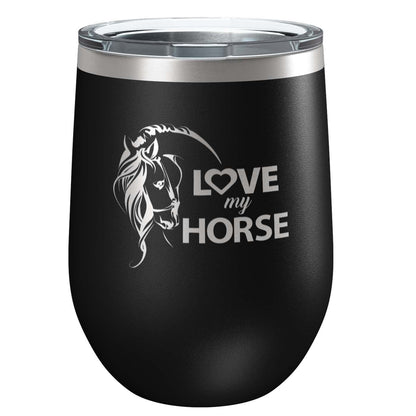 Love My Horse Stainless Steel Tumbler with Lid | Vacuum Insulated Mug | Engraved Equine Gift for Christmas, Birthday, Mother's Day for Mom,