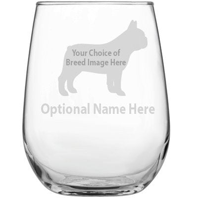 Custom Dog Breed Engraved Stemless Wine Glass - Dog Lover Gift • Custom Dog Gifts • Frenchie • Lab • Chihuahua • Corgi & More