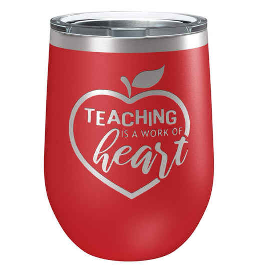 Teacher Appreciation Gift | Engraved Insulated Stainless Steel Wine Tumbler with Lid | Cup for Hot and Cold Drinks with Graphics | By Laser