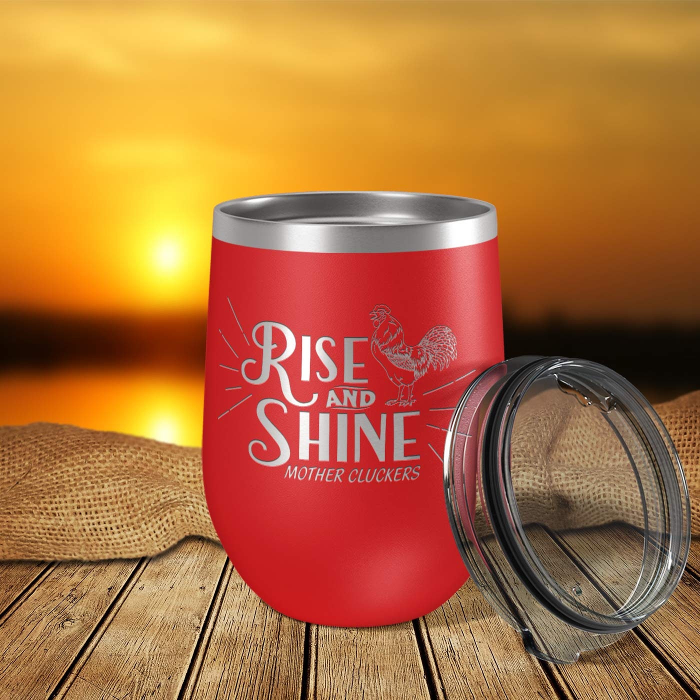 Rise & Shine Mother Cluckers | Insulated Stainless Steel Wine Tumbler with Lid | Cup for Hot and Cold Drinks with Graphics | Funny Gift for