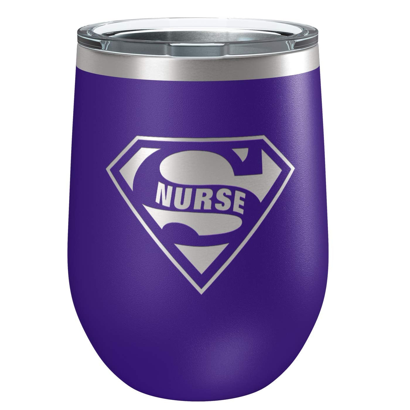 Super Nurse | Insulated Stainless Steel Wine Tumbler with Lid | Cup for Hot and Cold Drinks with Graphics | Nurse RN LVN Gift | Purple