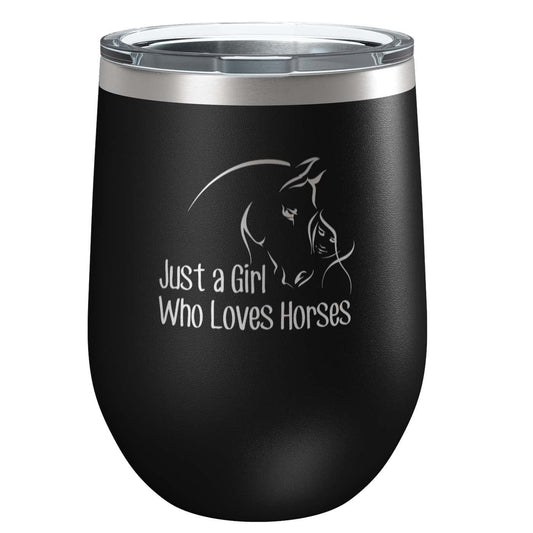 Just a Girl Who Loves Horses Stainless Steel Tumbler with Lid | Vacuum Insulated Mug | Engraved Equine Gift for Christmas, Birthday,