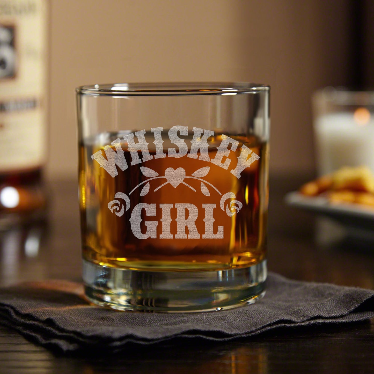 Gift for Whiskey Drinkers • Engraved Whiskey Glass for Women • Rocks Glass for Wife • 11oz Old Fashioned Cocktail Whiskey Girl Glass