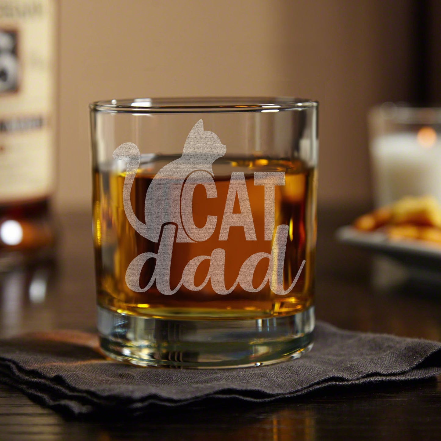 Cat Dad Engraved Whiskey Glass • 11oz Old Fashioned Cocktail Rocks Glass for Dad • Great Gift for Father, Grandfather, Husband, Son, Friend