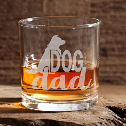 Dog Dad Engraved Whiskey Glass • 11oz Old Fashioned Cocktail Rocks Glass for Dad • Great Gift for Father, Grandfather, Husband, Son, Friend