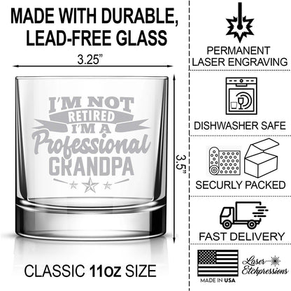 Unique Retirement Gift for Grandpa, Engraved Whiskey Glass For Grandpa, Funny Gift for Christmas, Birthday • Father's Day • Retirement Gift