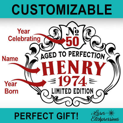 Personalized Birthday Coffee Mug for Men and Women, Customized Engraved Tumbler, Aged to Perfection, Birthday Gift for Him and Her
