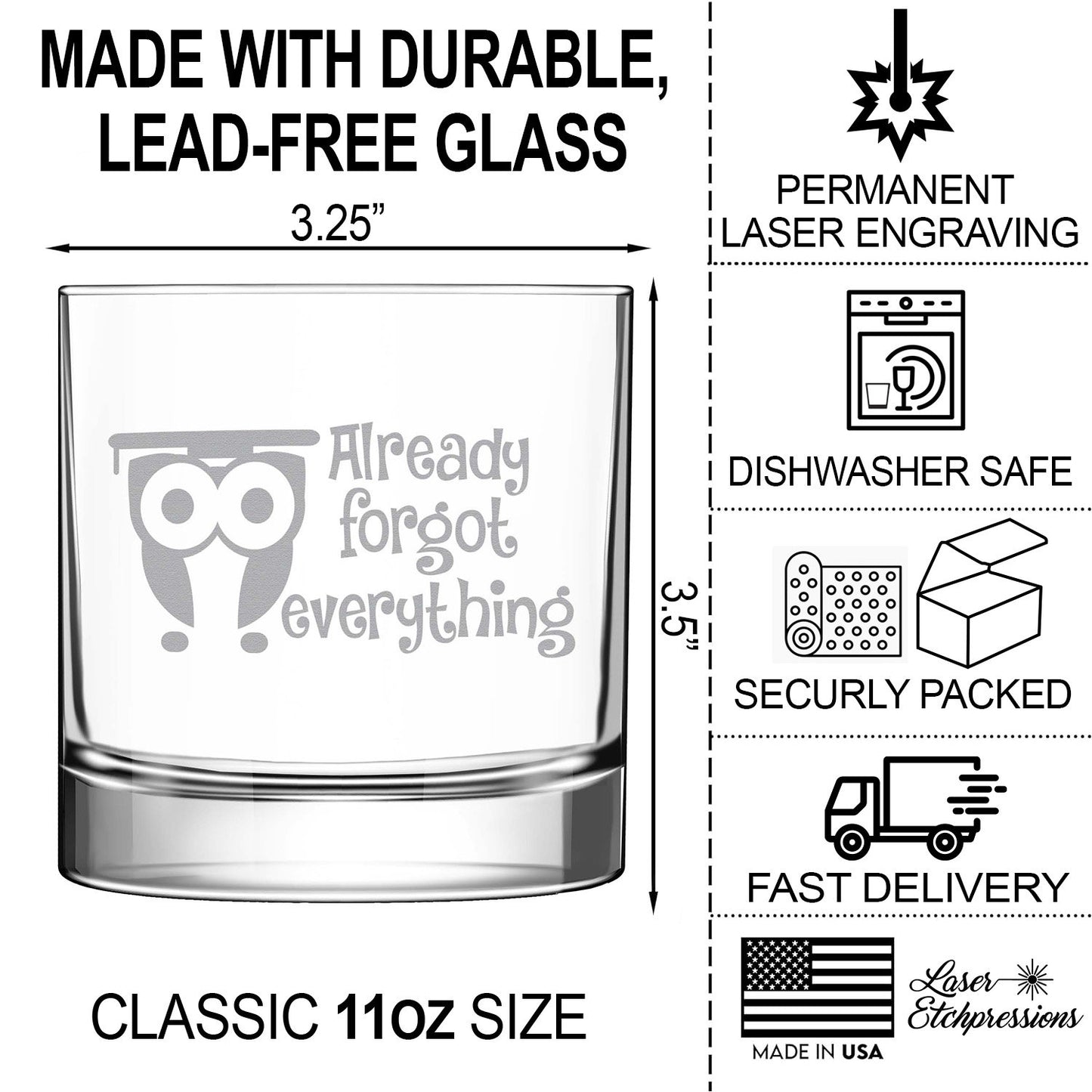 Funny Graduation Gift • Graduation Gifts For Her and Him • Already Forgot Everything Engraved Whiskey Glass for University Graduation