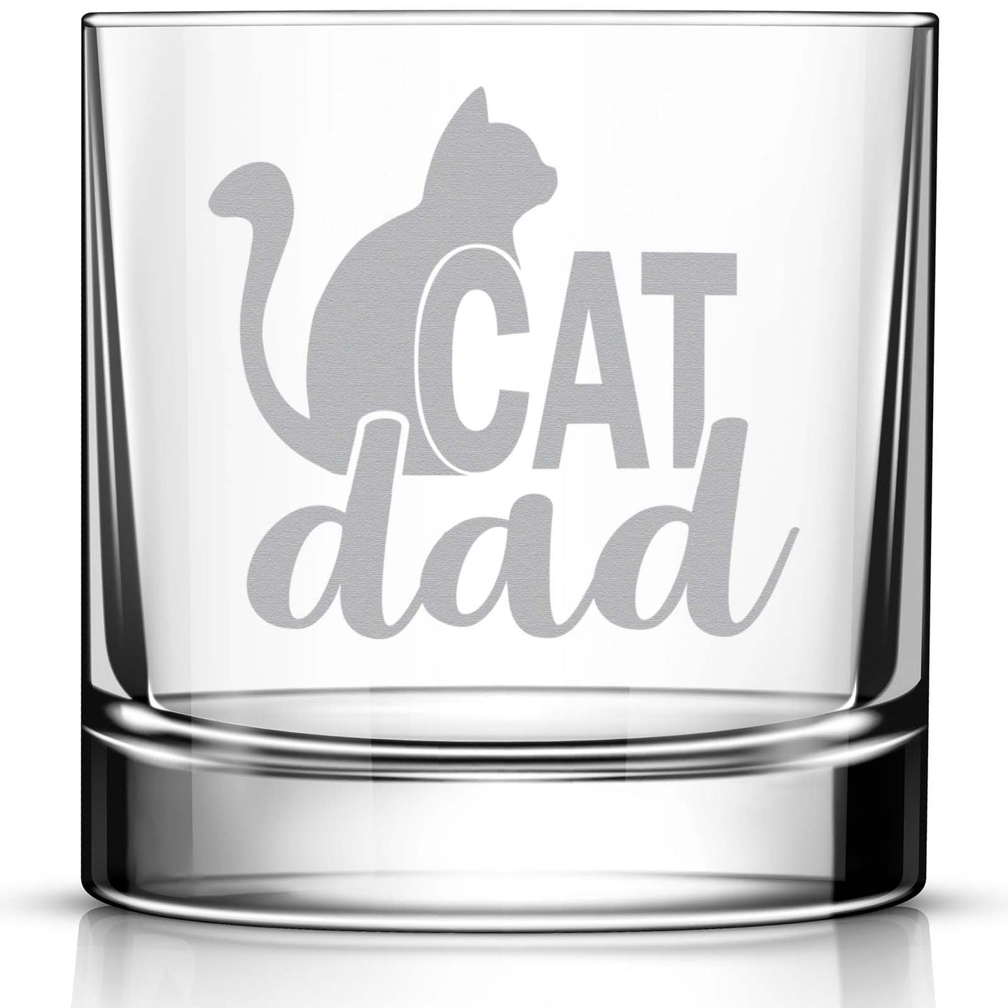 Cat Dad Engraved Whiskey Glass • 11oz Old Fashioned Cocktail Rocks Glass for Dad • Great Gift for Father, Grandfather, Husband, Son, Friend