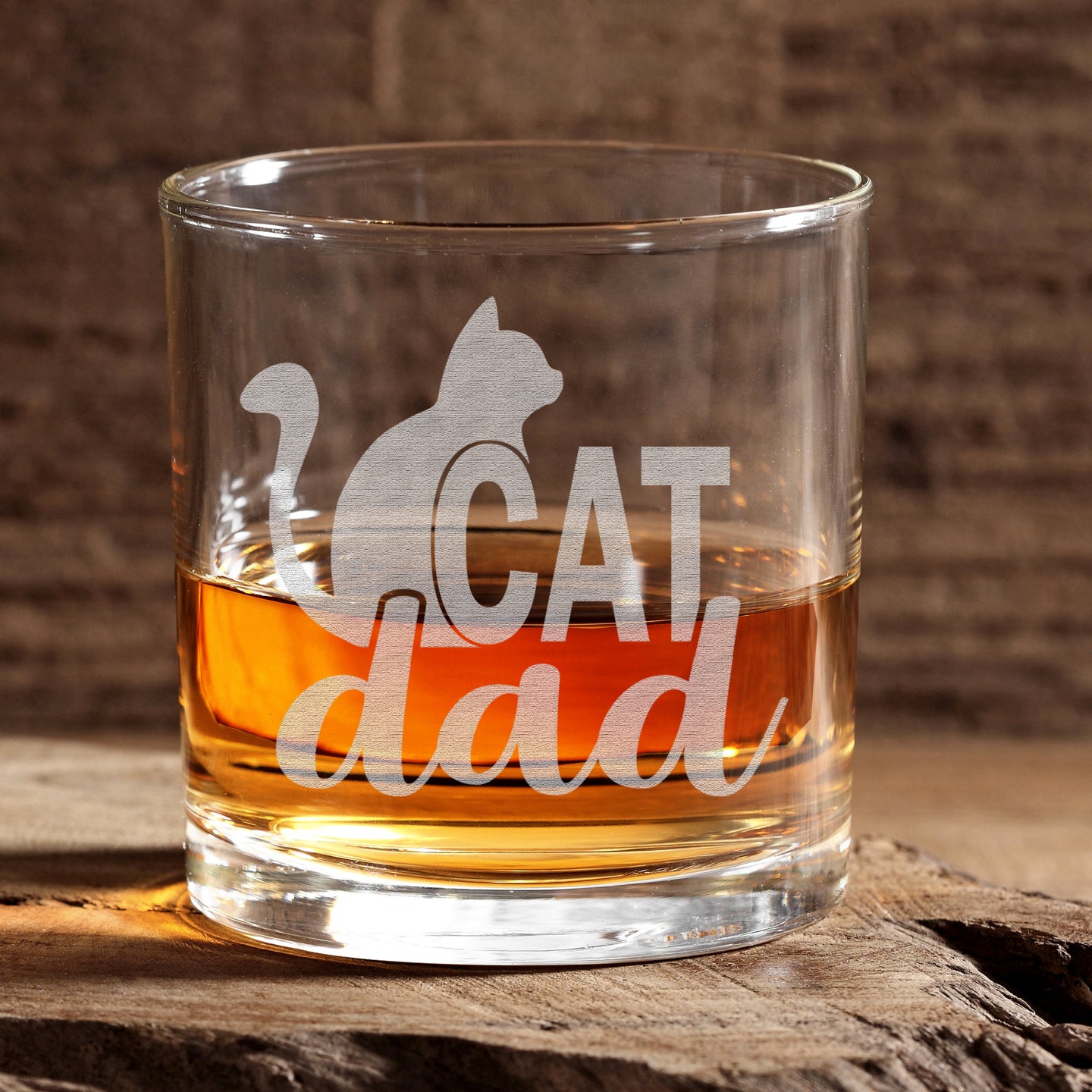 Cat Dad Engraved Whiskey Glass • 11oz Old Fashioned Cocktail Rocks Glass for Dad • Great Gift for Father, Grandfather, Husband, Son, Friend