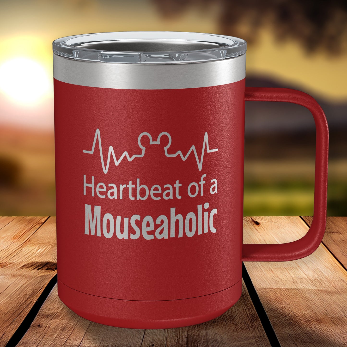Heartbeat of a Mouseaholic 15oz Engraved Insulated Coffee Mug with Slider Lid • Funny Tumbler for Women-Men • Happiest Place on Earth Fans