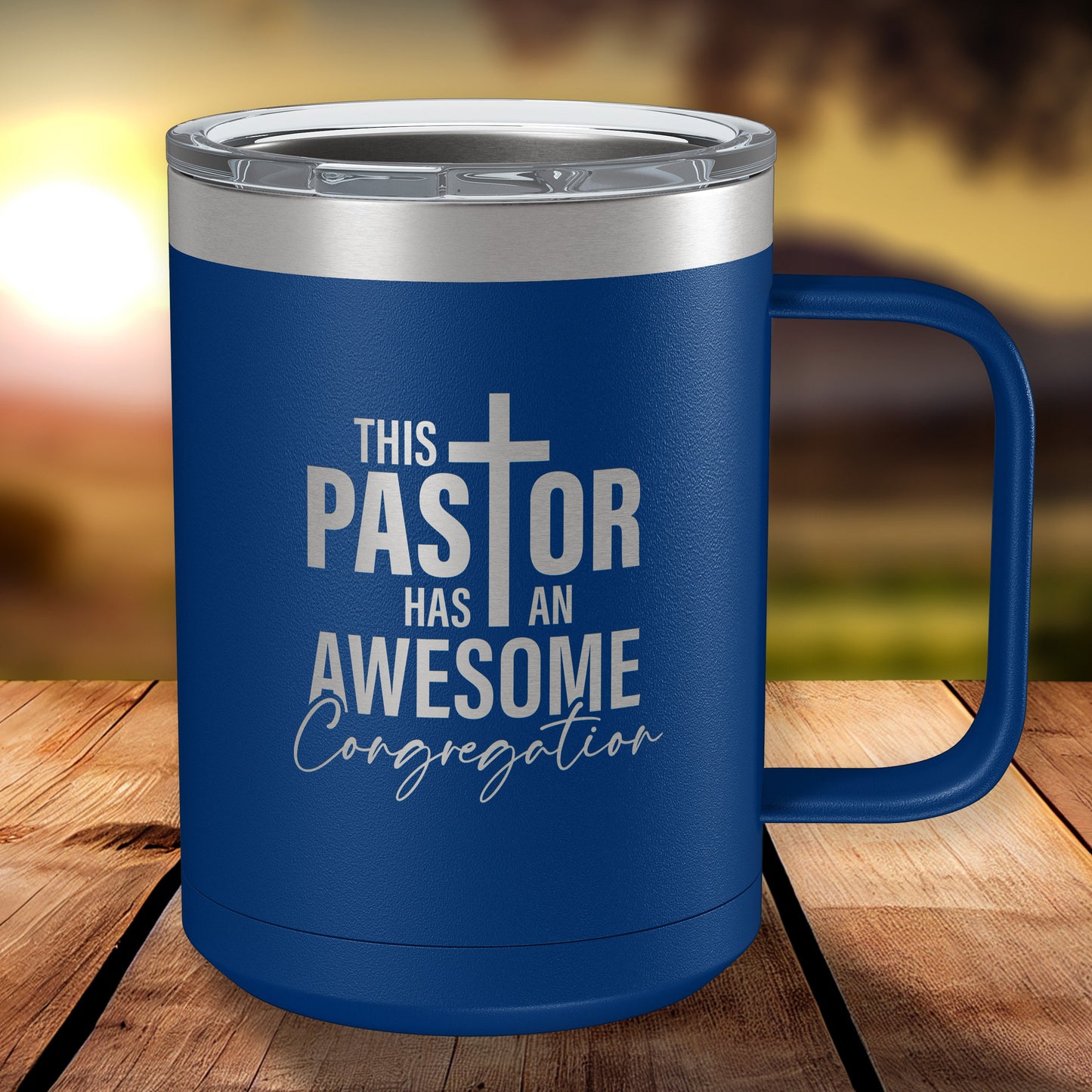 Unique Pastor Gift • Coffee Mug Gift for Pastor • Engraved 15oz Coffee Mug w-Slider Lid • This Pastor Has an Awesome Congregation