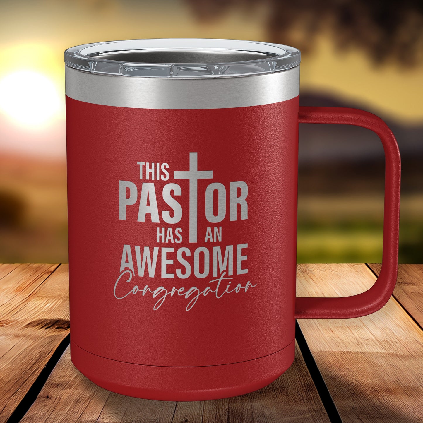 Unique Pastor Gift • Coffee Mug Gift for Pastor • Engraved 15oz Coffee Mug w-Slider Lid • This Pastor Has an Awesome Congregation