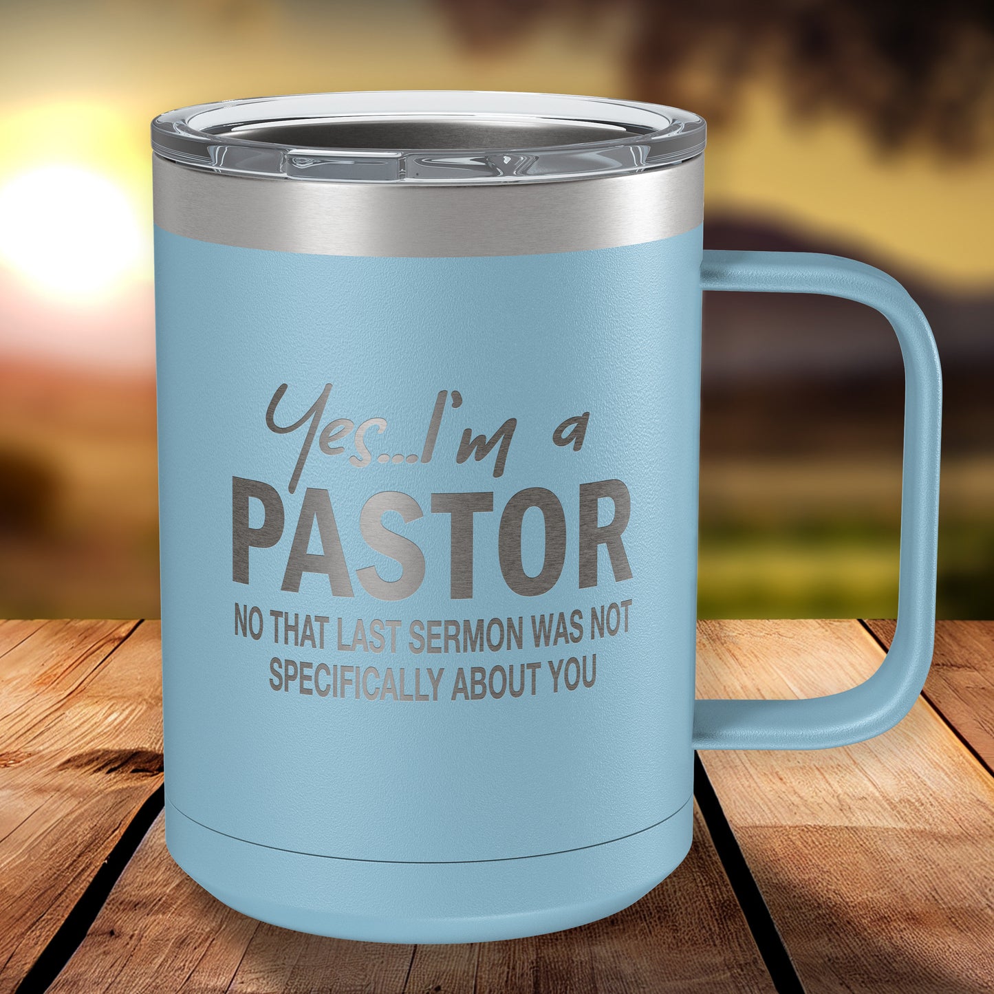 Funny Coffee Mug For Pastor • Funny Pastor Mug • Gift for Pastor • Engraved 15oz Coffee Tumbler w-Slider Lid • Yes I'm a Pastor