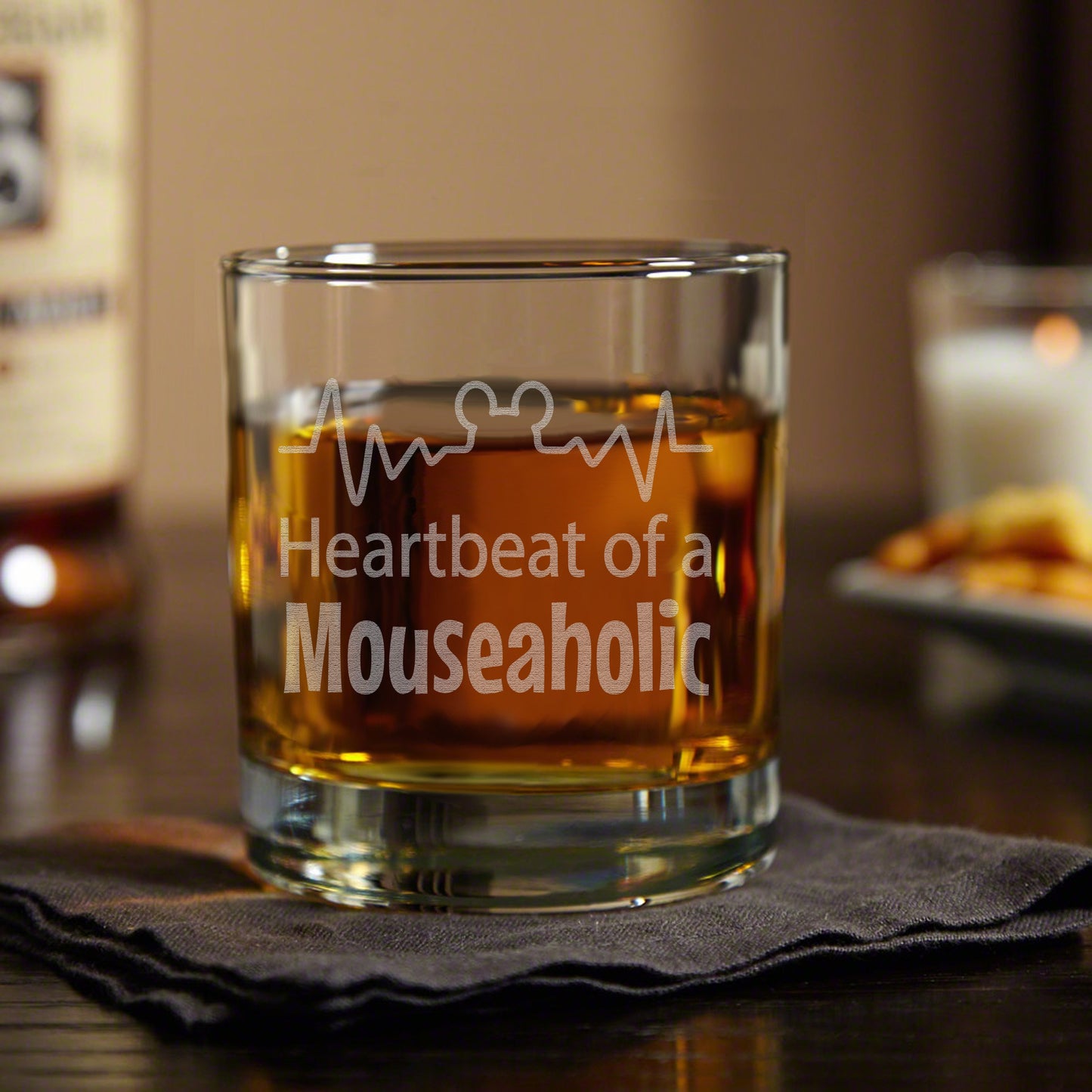 Gift for Whiskey Drinkers • Funny Engraved Whiskey Glass Gift for Women and Men • 11oz Old Fashioned Cocktail • Heartbeat of a Mouseaholic