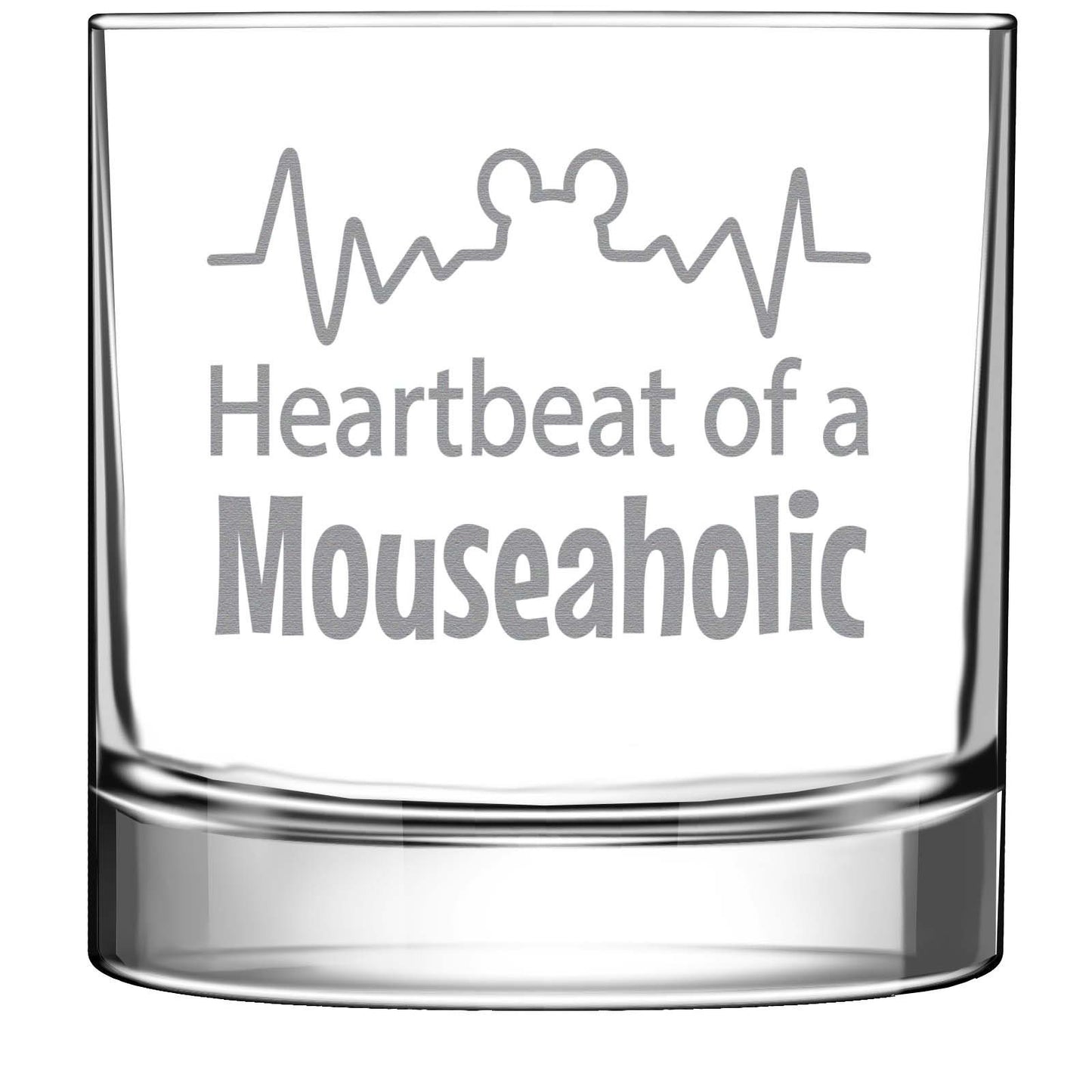 Gift for Whiskey Drinkers • Funny Engraved Whiskey Glass Gift for Women and Men • 11oz Old Fashioned Cocktail • Heartbeat of a Mouseaholic