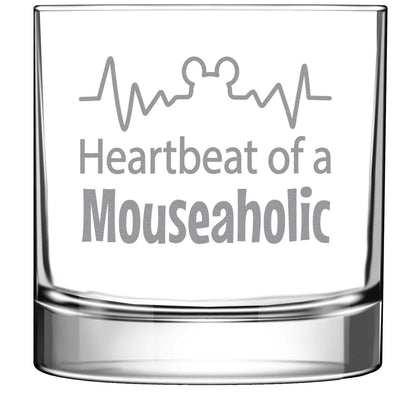 Gift for Whiskey Drinkers • Funny Engraved Whiskey Glass Gift for Women and Men • 11oz Old Fashioned Cocktail • Heartbeat of a Mouseaholic